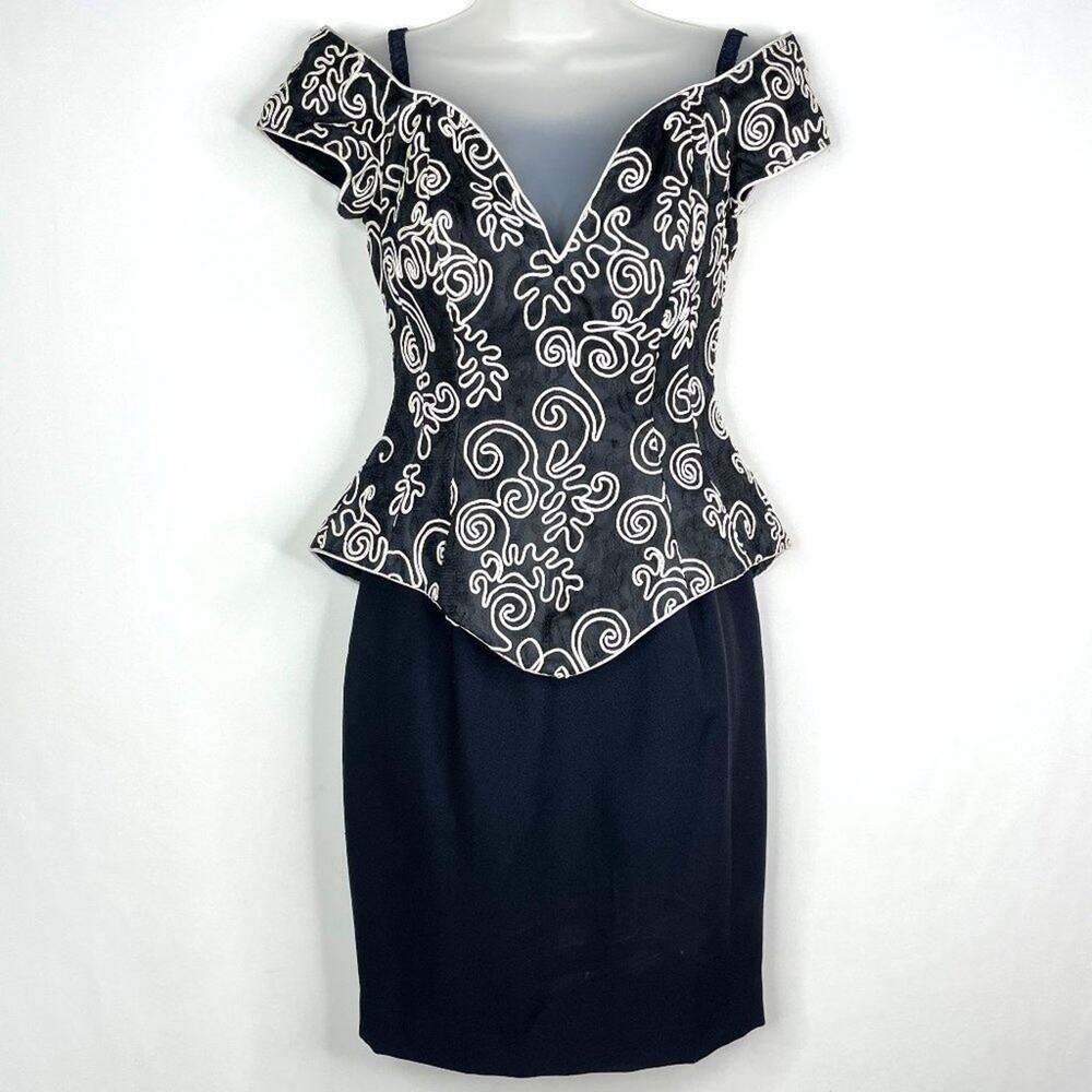 NWT Vintage 1980s Tadashi Stunning B&W Peplum Dress 4